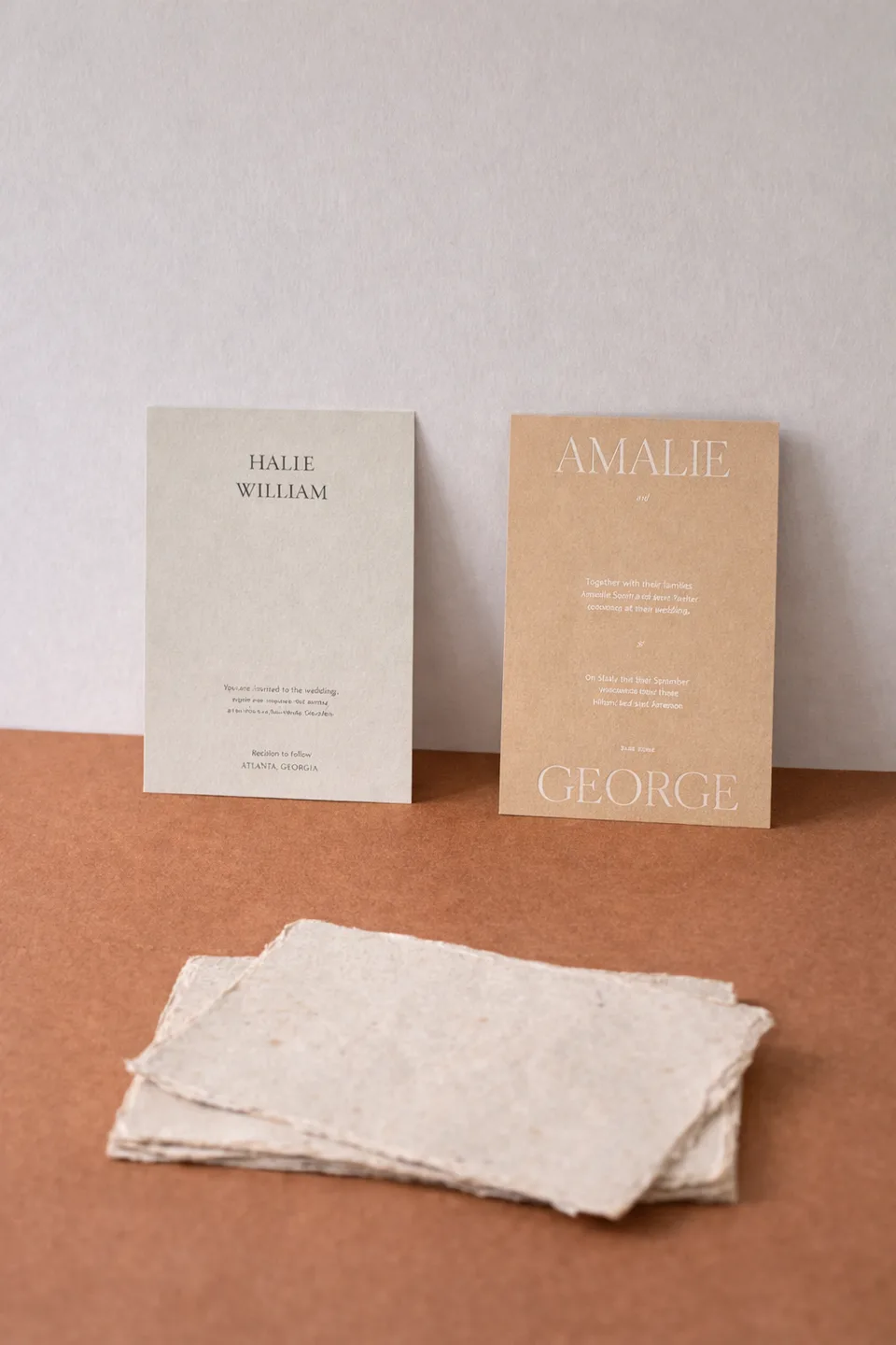 Invitaciones de boda de Amatl con papel artesanal texturizado