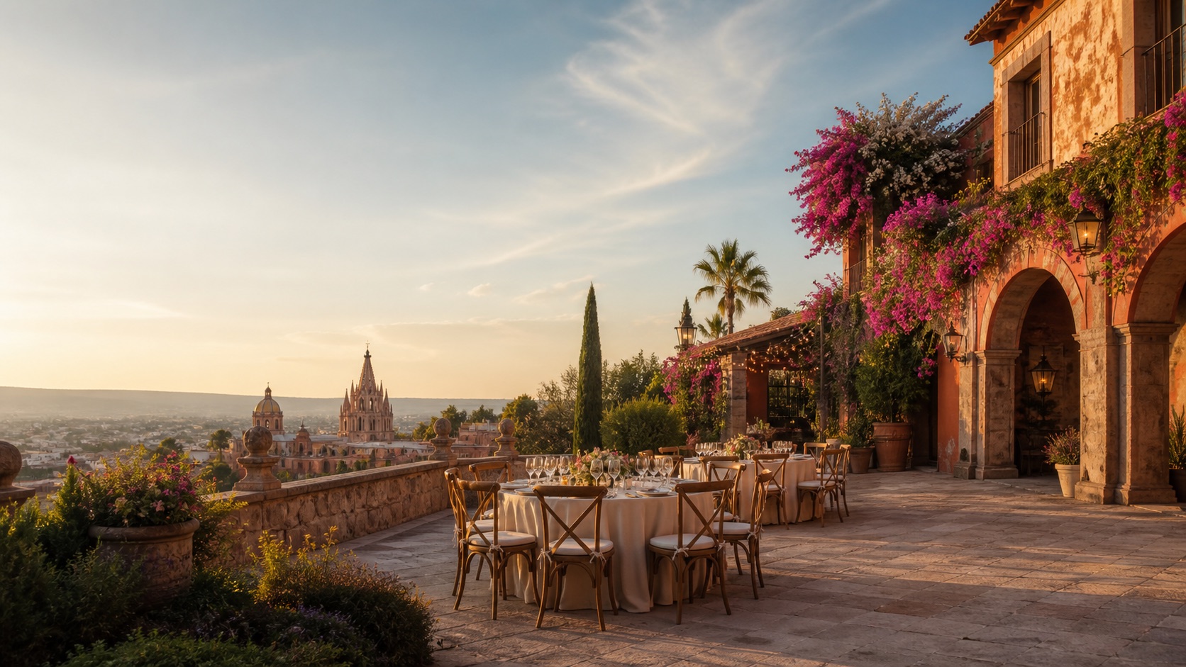Warm courtyard and rooftop wedding setting in San Miguel de Allende